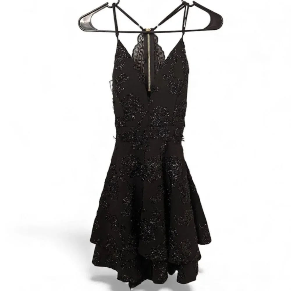 Emerald Sundae, Black Glitter Mini Dress, Juniors Size XS, (NWOT) (Flawed) - Picture 3 of 7